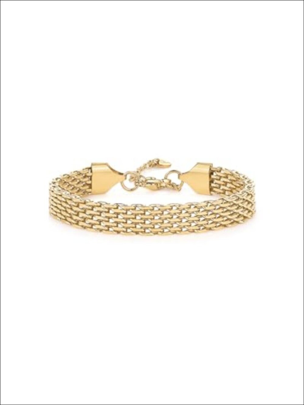 14K Gold Plated Chunky Woven Link Chain Bracelet Adjustable